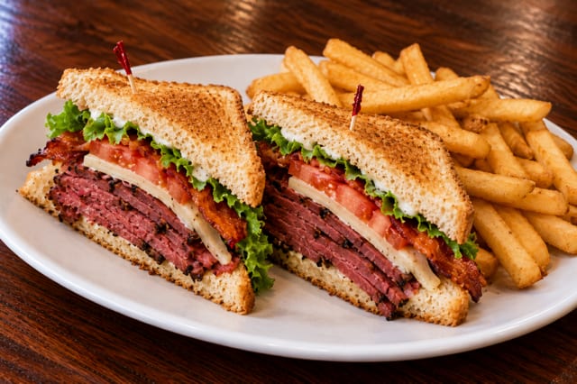 Pastrami Club Sandwich.