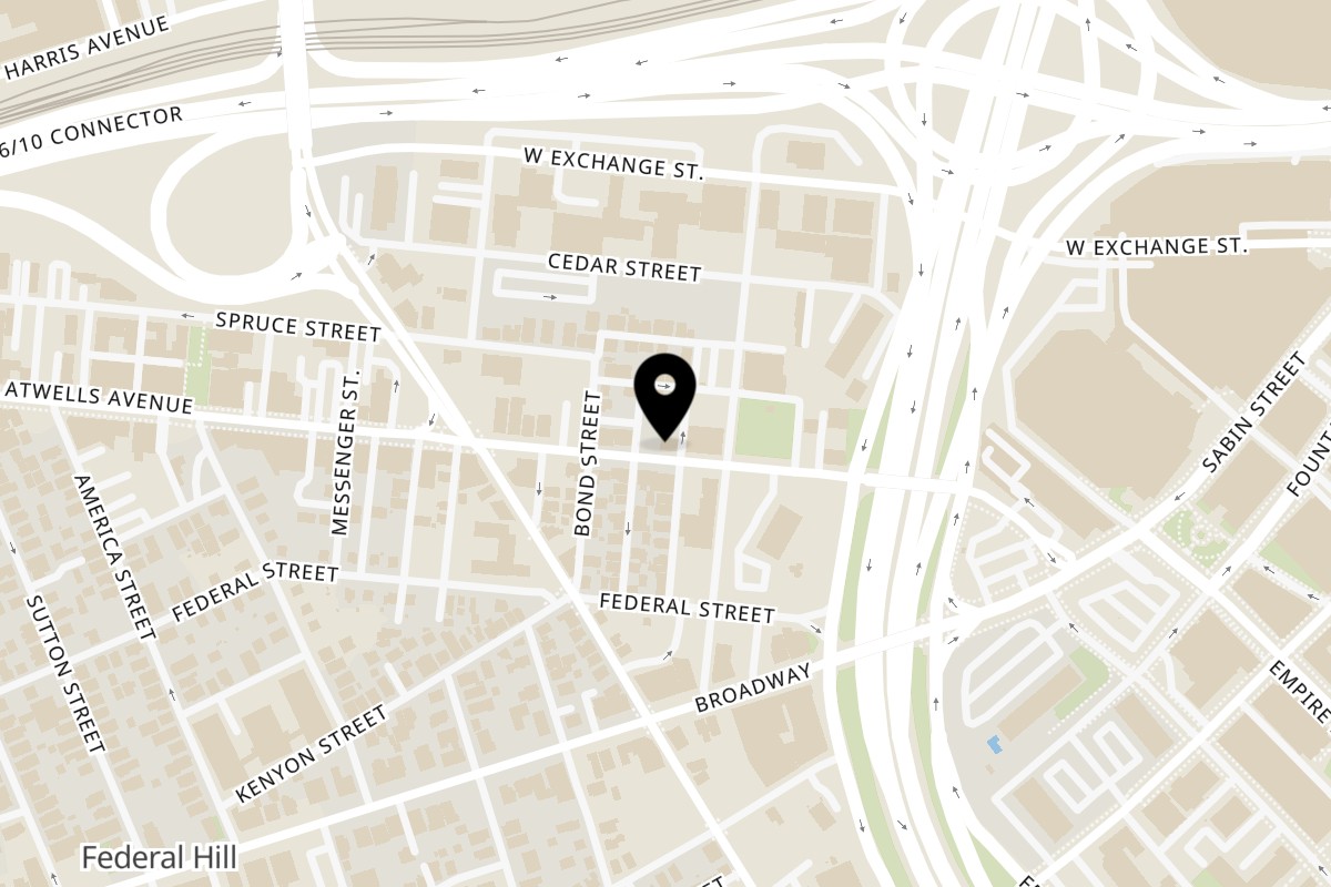 Map showing the location of Wise Guys Deli & Pizza on 133 Atwells Ave in Providence